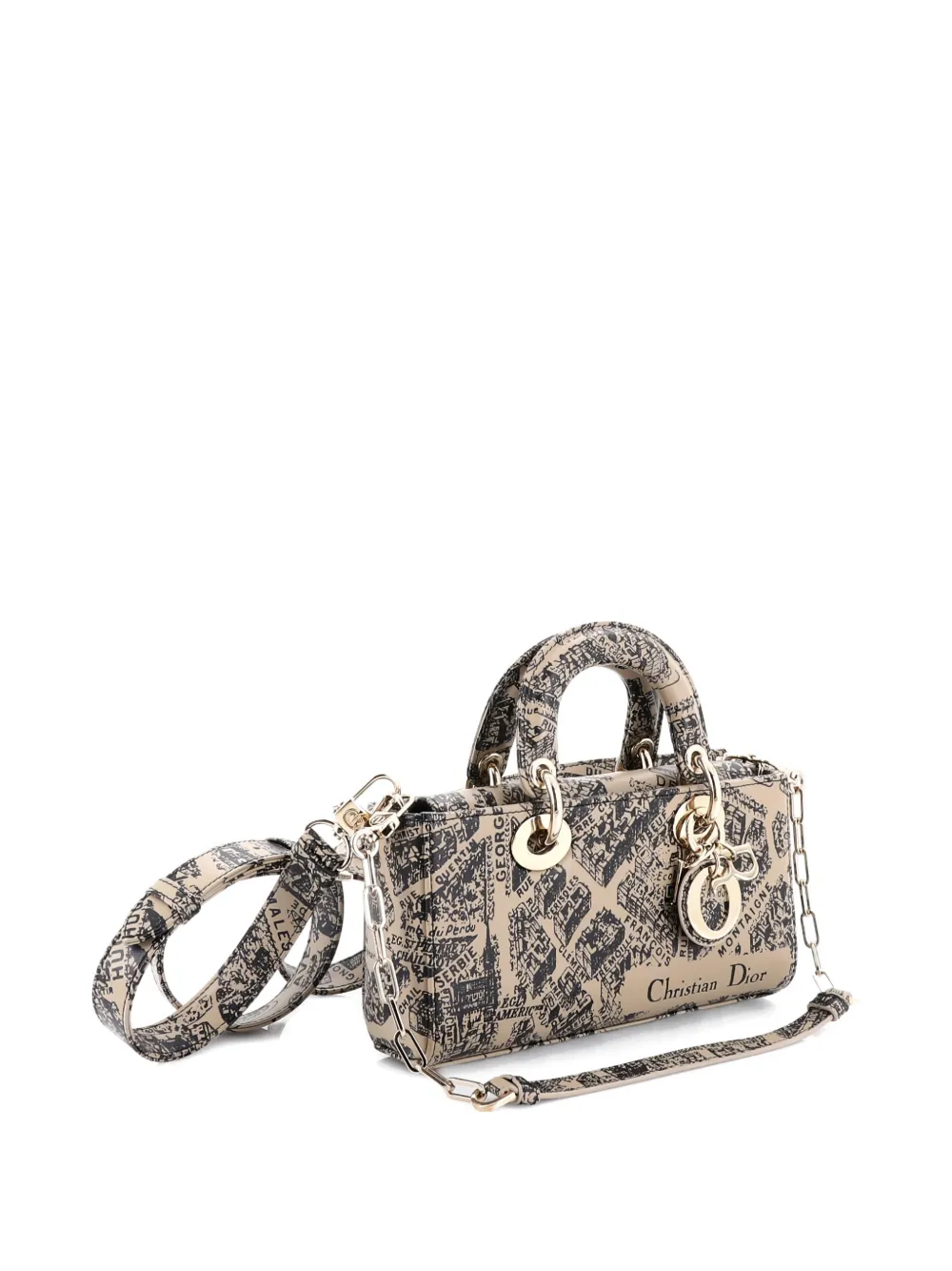 Pre-owned Dior Lady D-joy Bag Printed Leather Small Satchel In Black