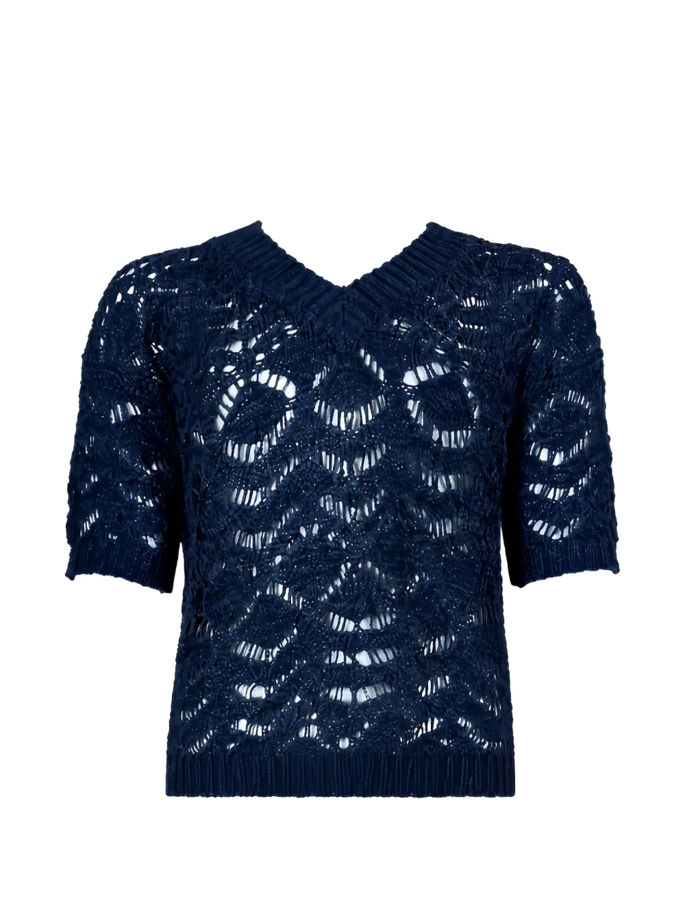 D.Exterior open-knit V-neck sweater - Blu