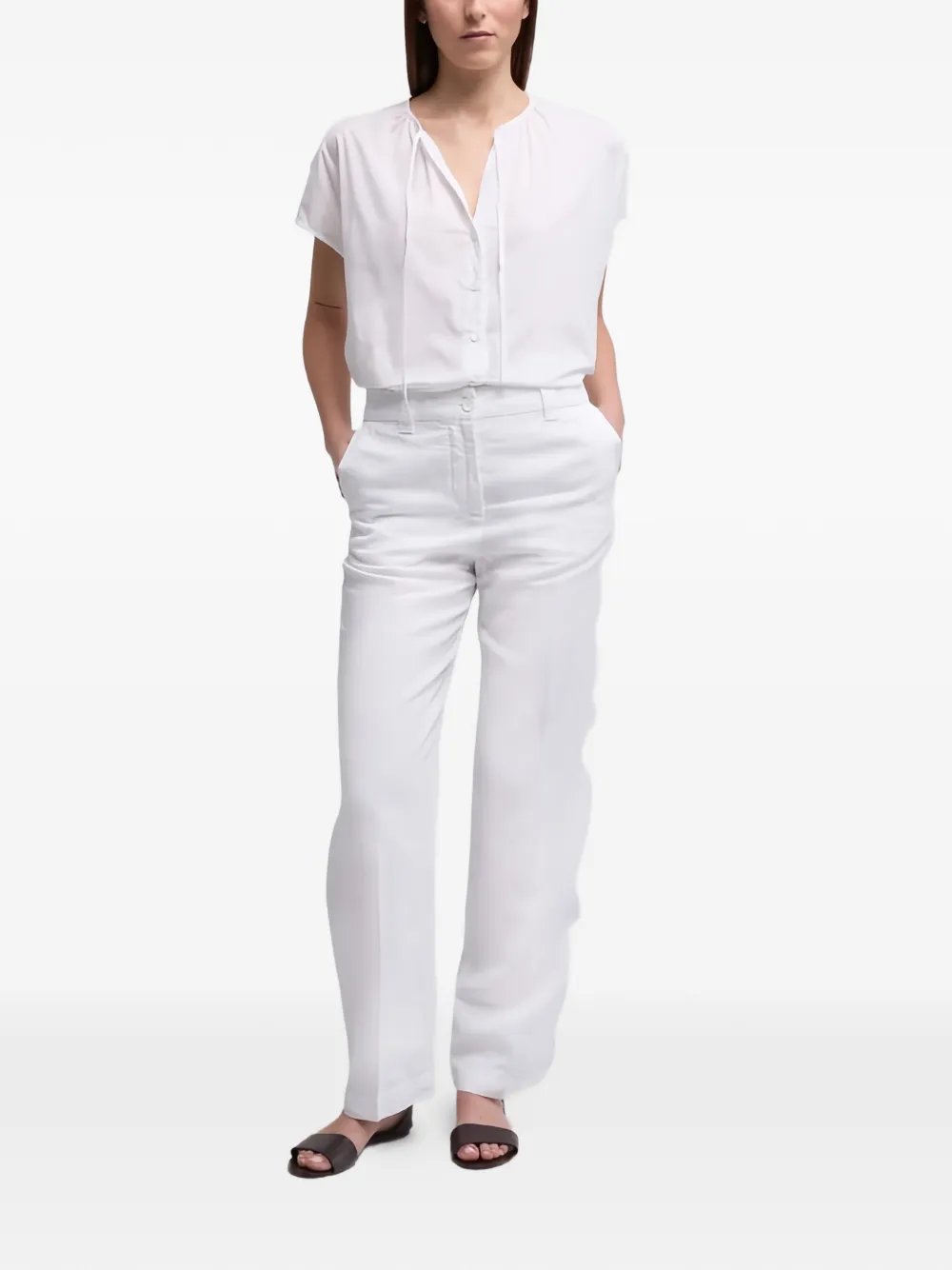 ASPESI Blouse met gestrikte hals en knopen Wit