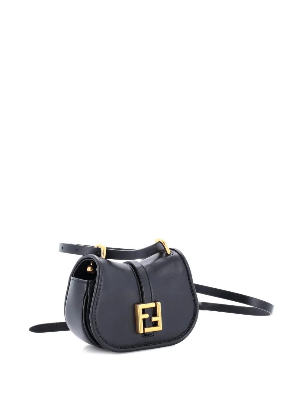 Pre-owned Fendi C'mon Leather Nano Shoulder Bag In Black