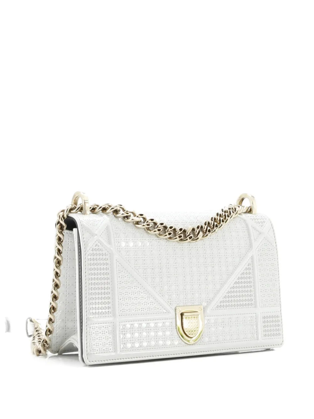 Pre-owned Dior Ama Flap Bag Cannage Embossed Calfskin Small Shoulder Bag In White