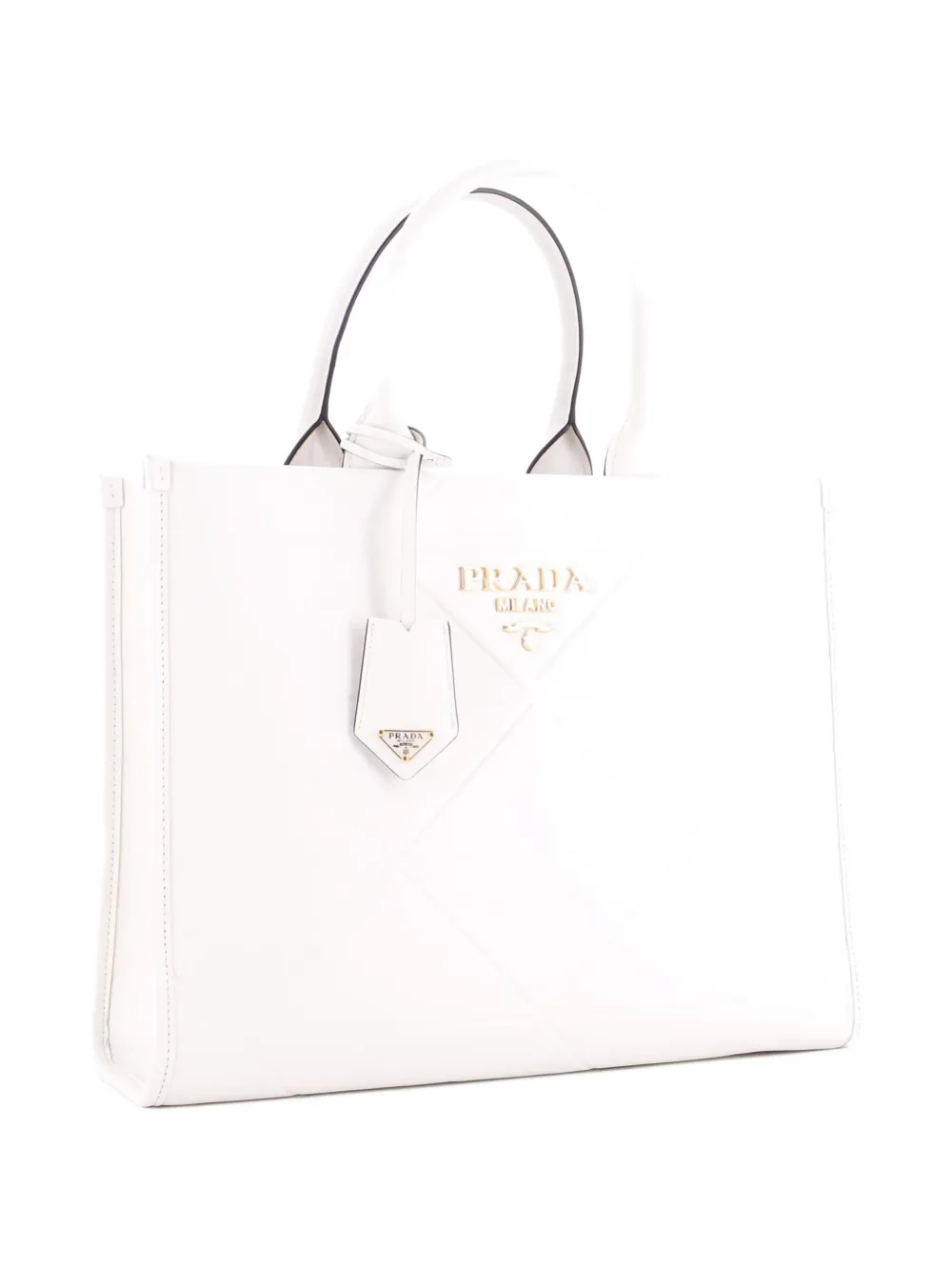 Pre-owned Prada Symbole Shopper Embossed Leather Medium Tote Bag In White
