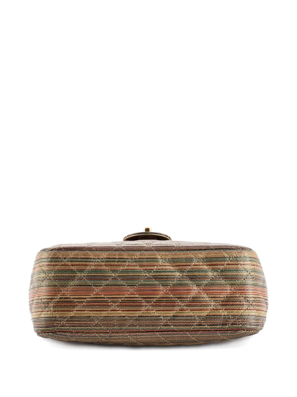 Pre-owned Chanel Multicolor Stripe Flap Bag Raffia Effect Braided Chain Small Shoulder Bag In Gold