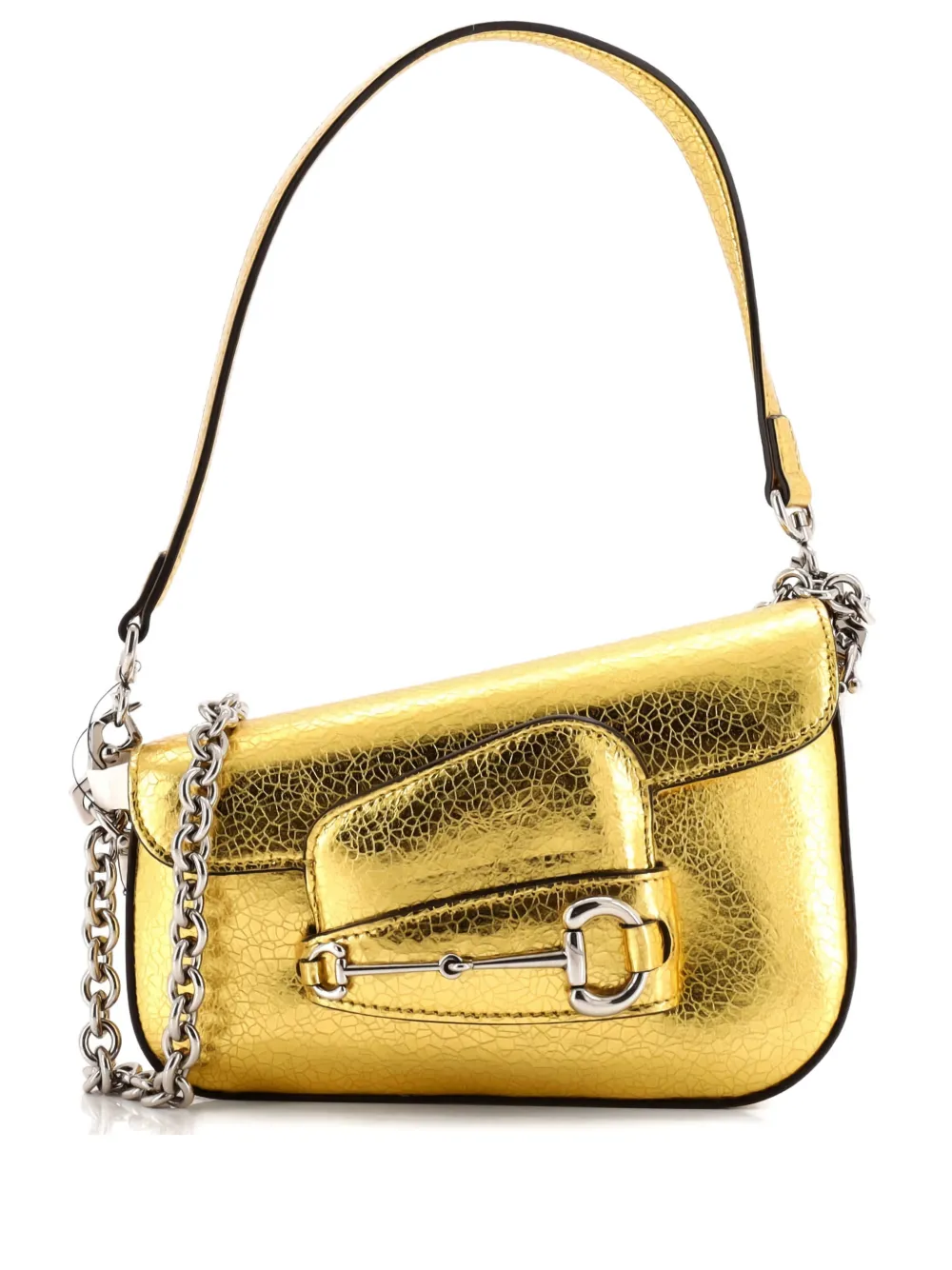 Pre-owned Gucci Horsebit 1955 Asymmetric Leather Mini Shoulder Bag In Gold