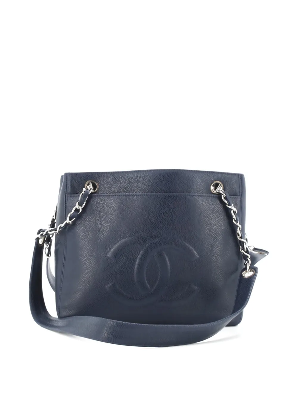 Pre-owned Chanel Front Pocket Caviar Small Tote Bag In Blue