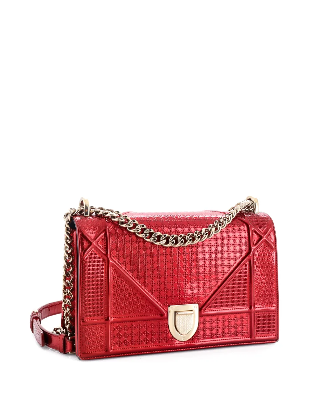 Pre-owned Dior Ama Flap Bag Cannage Embossed Calfskin Medium Shoulder Bag In Red