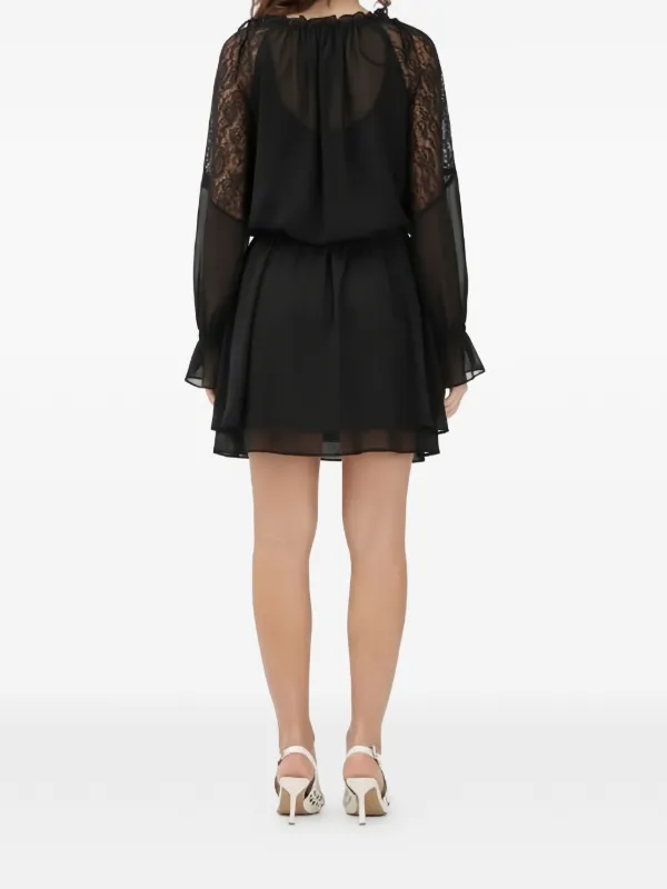 PINKO lace-panelled Ruffled Mini Dress | Black | FARFETCH IE