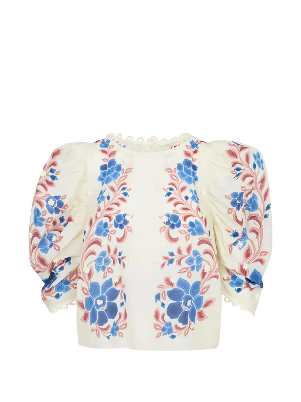 FARM Rio floral puff-sleeve blouse - Toni neutri