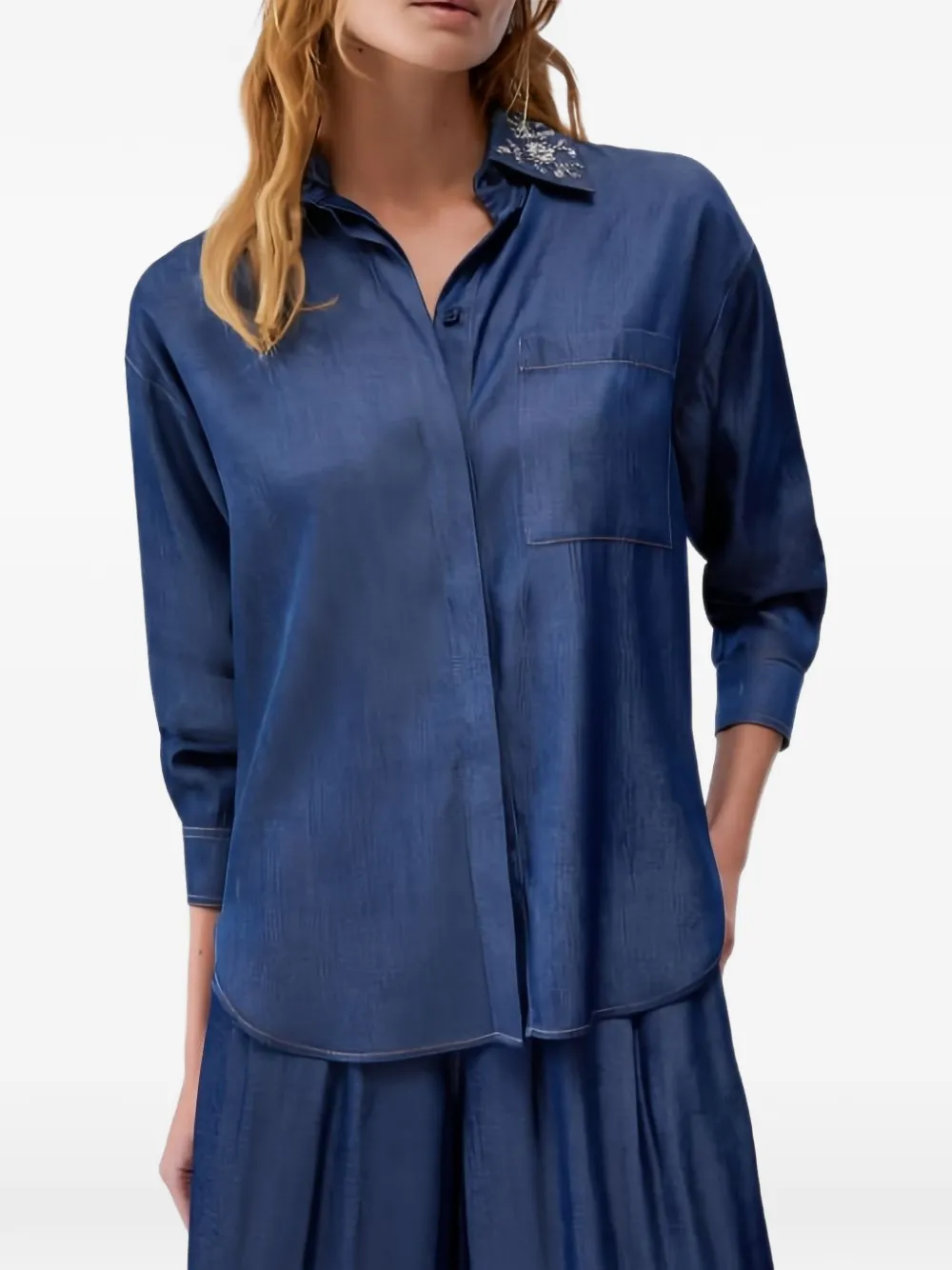  Liu Jo Detachable Collar Denim Shirt - Blue 