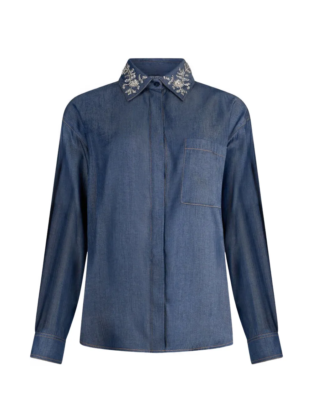 LIU JO Denim blouse met afneembare kraag Blauw