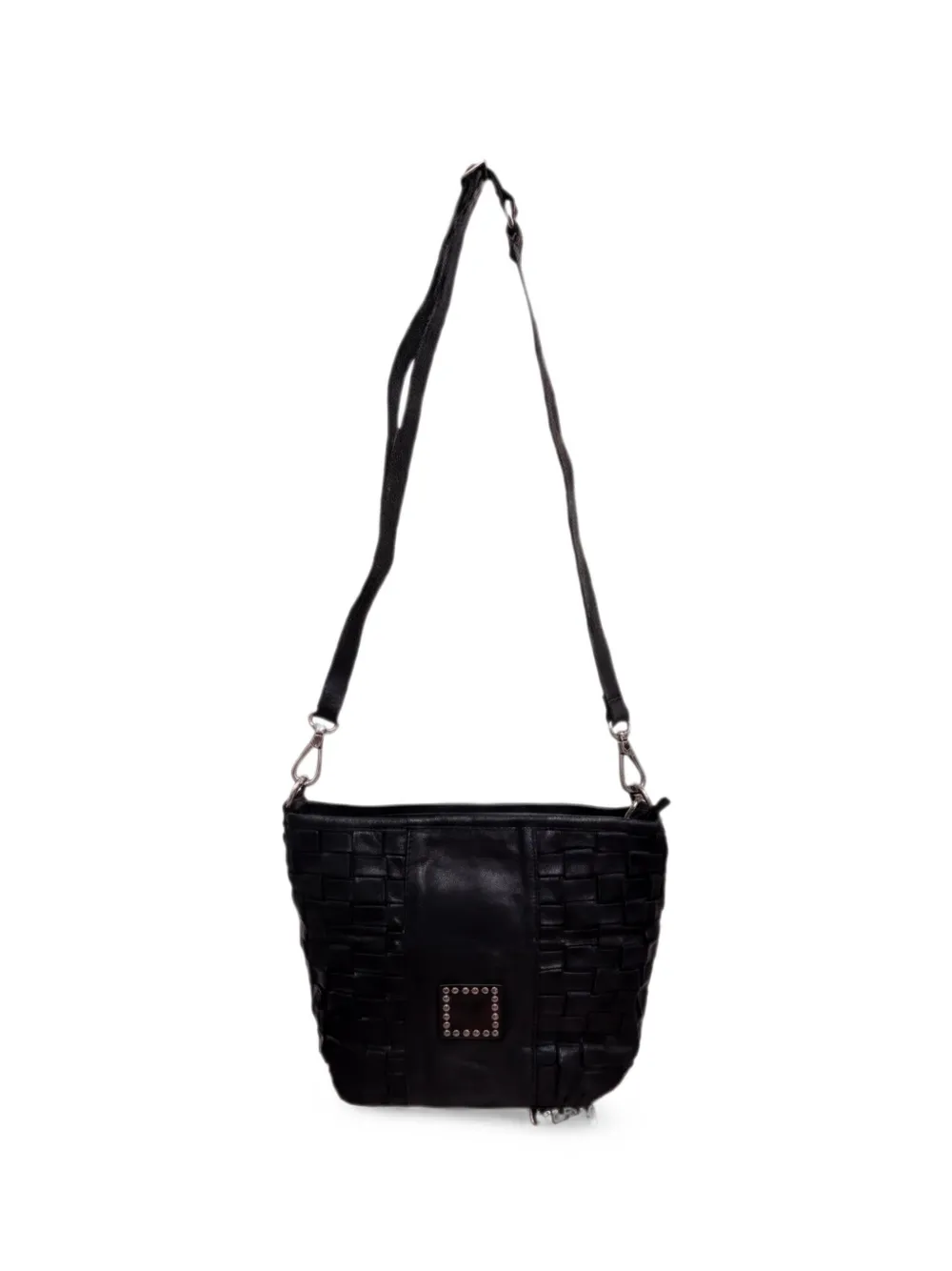 Campomaggi Beth Woven-design Studded Shoulder Bag In Black