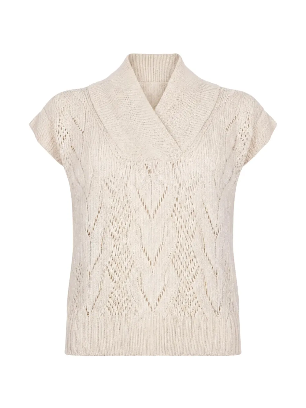 D.Exterior open-knit shawl-collar sweater - Nude
