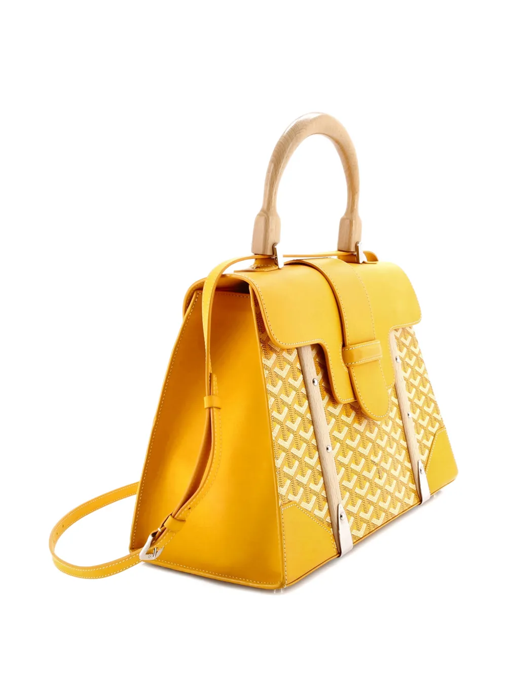 Pre-owned Goyard Saigon Top Handle Bag Coated Canvas With Leather Mm Satchel In Yellow