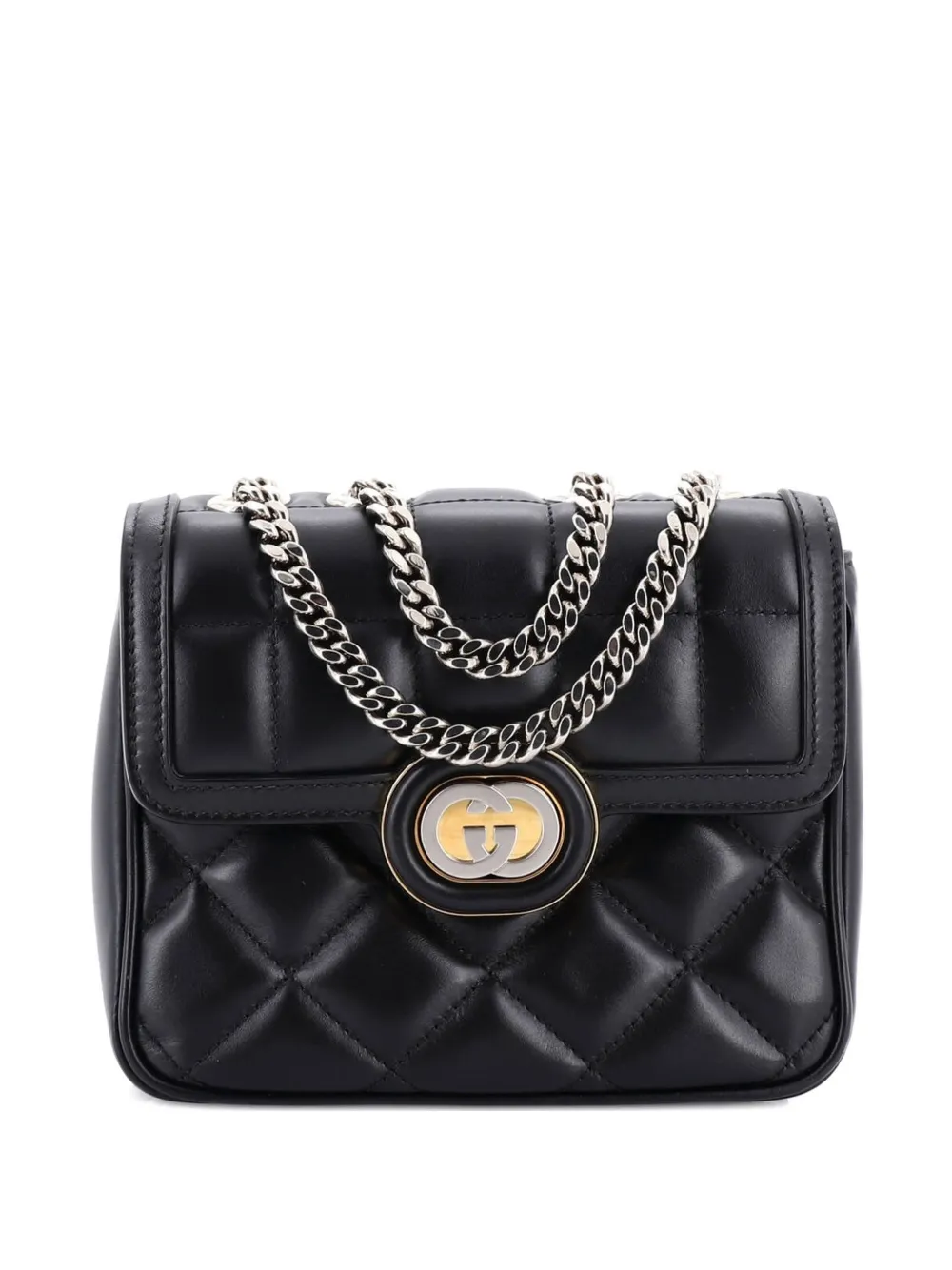 Gucci Pre-Owned Deco Chain Flap Bag Mixed Matelasse Leather Mini crossbody bag - Nero