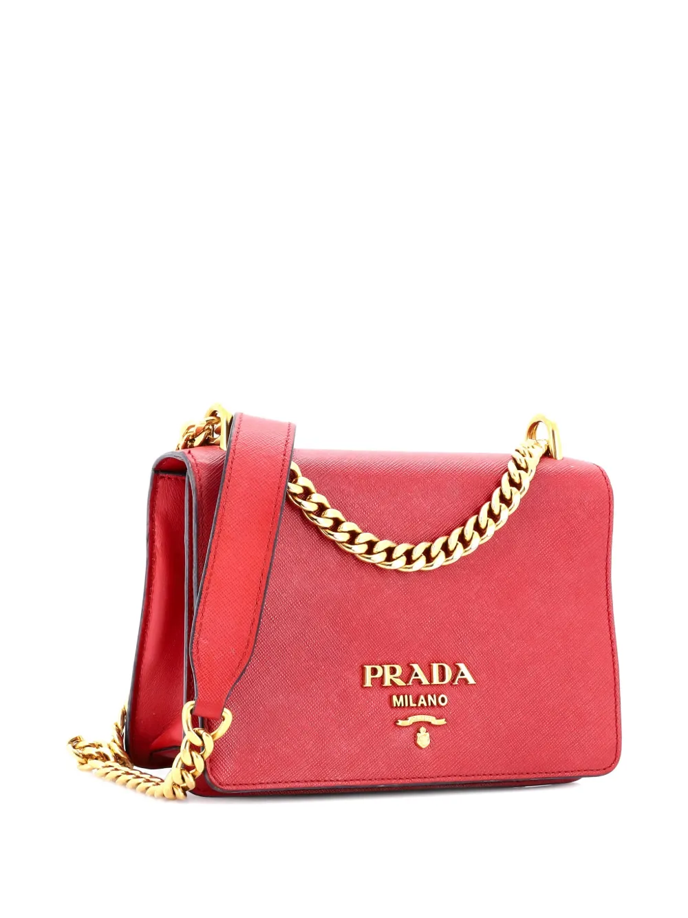 Pre-owned Prada Chain Flap Saffiano Leather Mini Crossbody Bag In Red