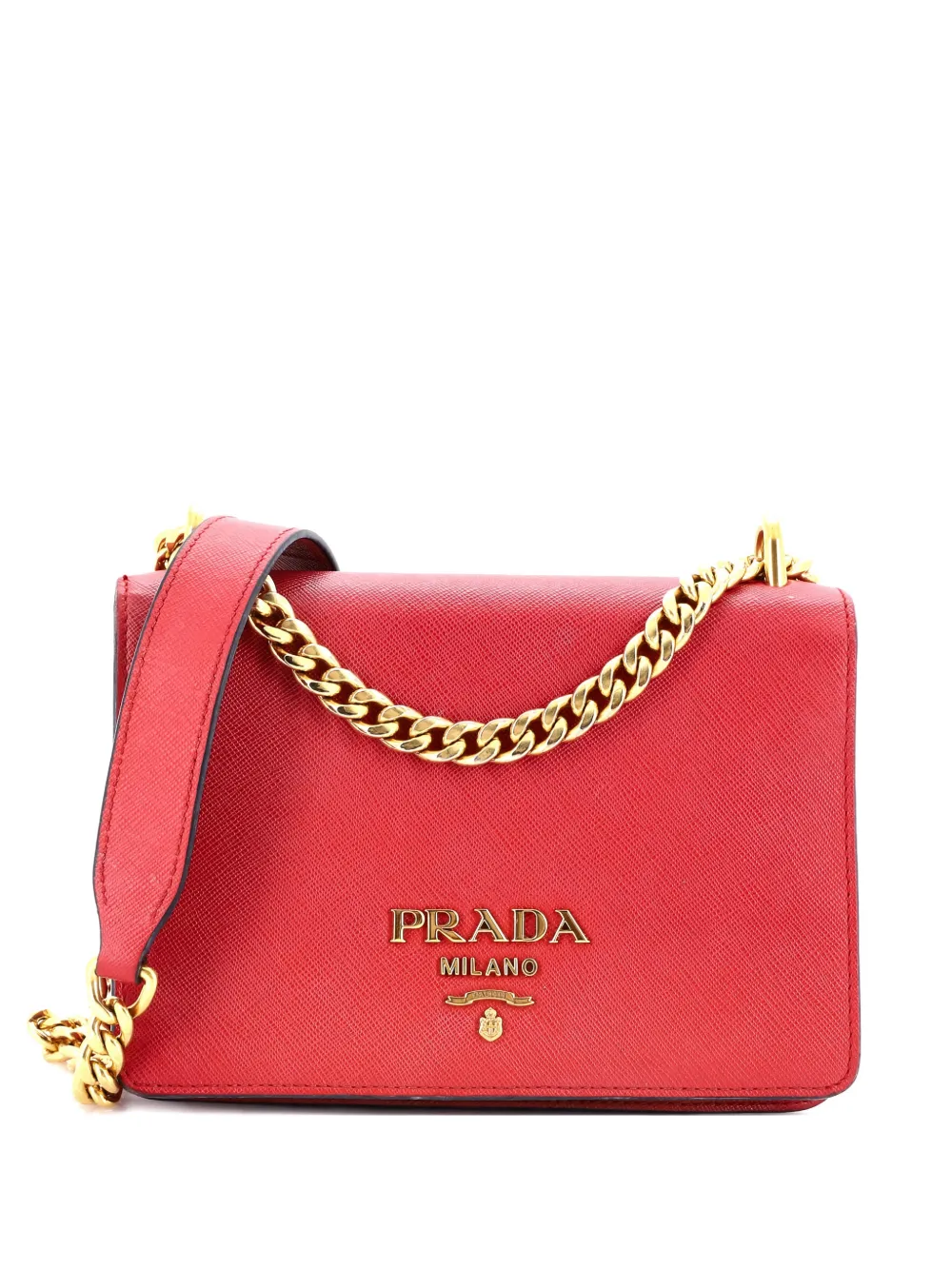 Prada Pre-Owned Chain Flap Saffiano Leather Mini crossbody bag - Rosso