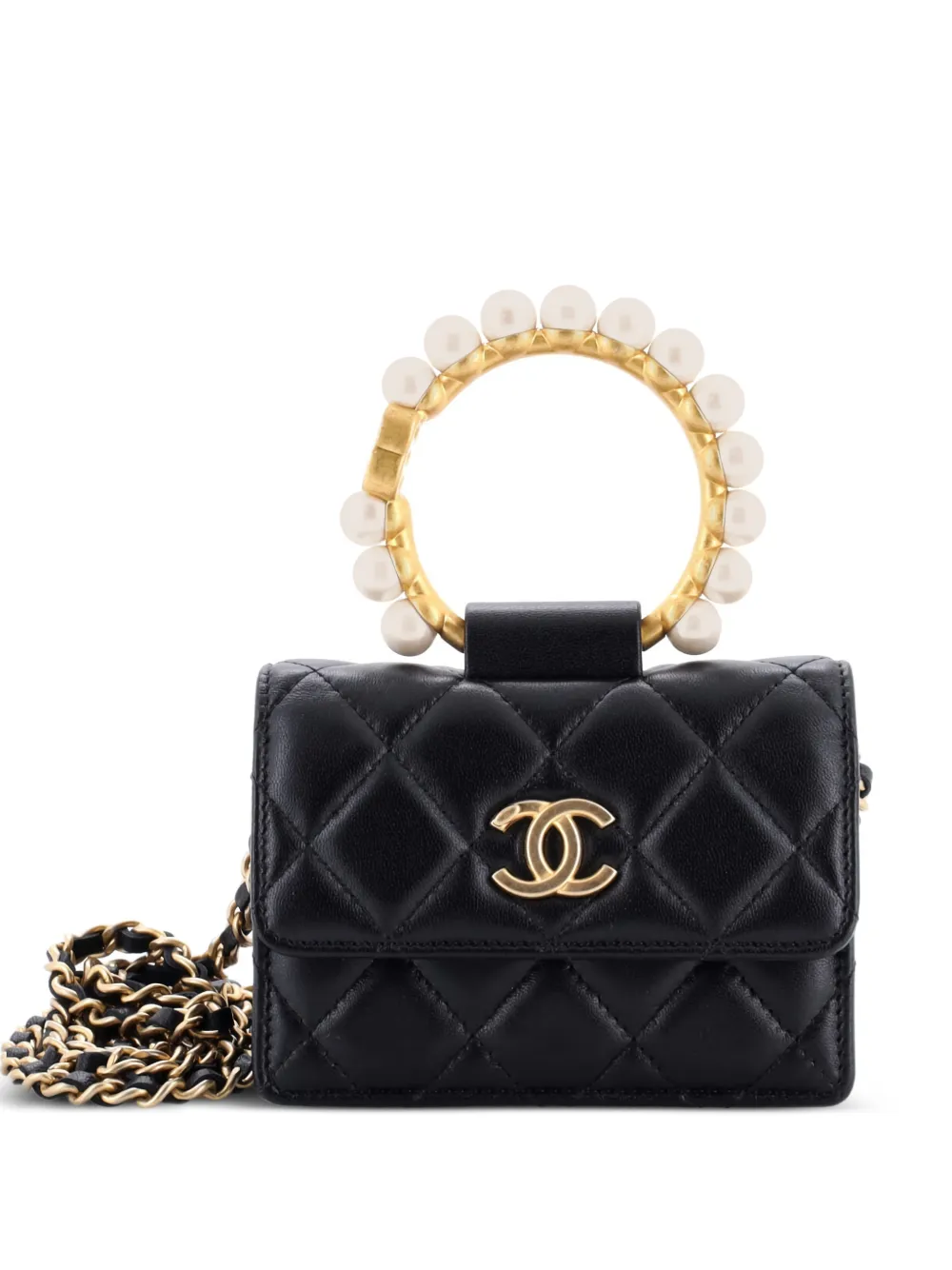 CHANEL Pre-Owned Pearl Crown with Chain Quilted Lambskin clutch bag - Nero