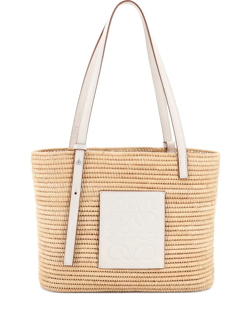 Pre-owned Loewe Square Basket Woven Raffia Small Tote Bag In Neutral
