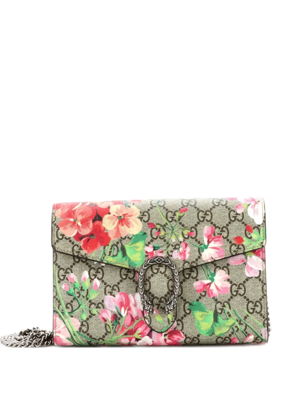 Gucci Pre-Owned Dionysus Chain Wallet Blooms Print GG Coated Canvas Small crossbody bag - Marrone