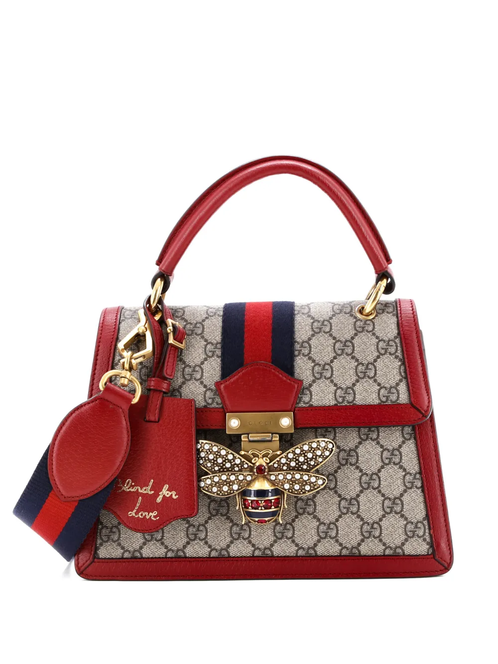 Pre-owned Gucci Queen Margaret Top Handle Bag Gg Coated Canvas With Leather Small Satchel In Red