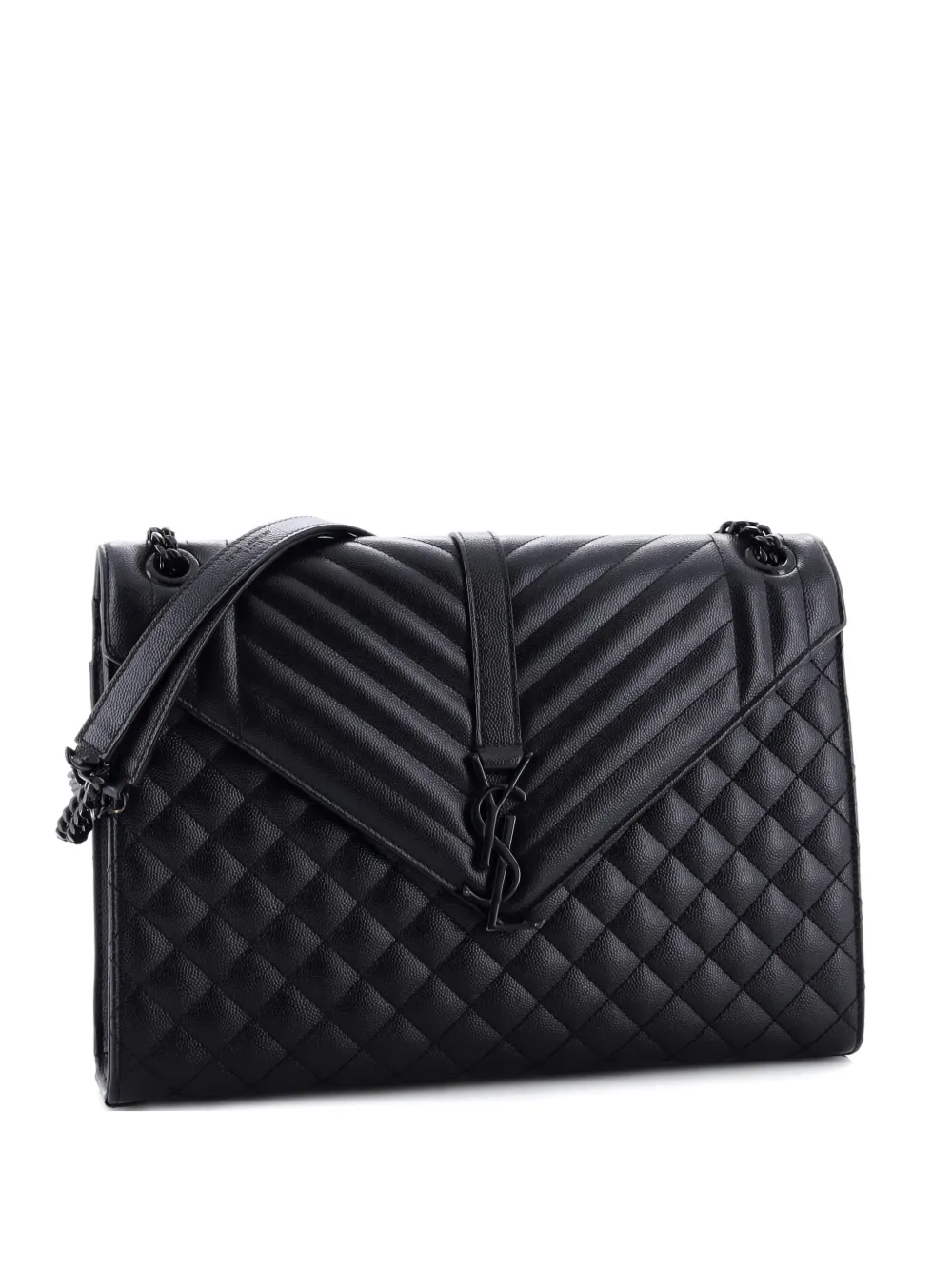 Pre-owned Saint Laurent Classic Monogram Envelope Satchel Mixed Matelasse Leather Large Shoulder Bag In Black
