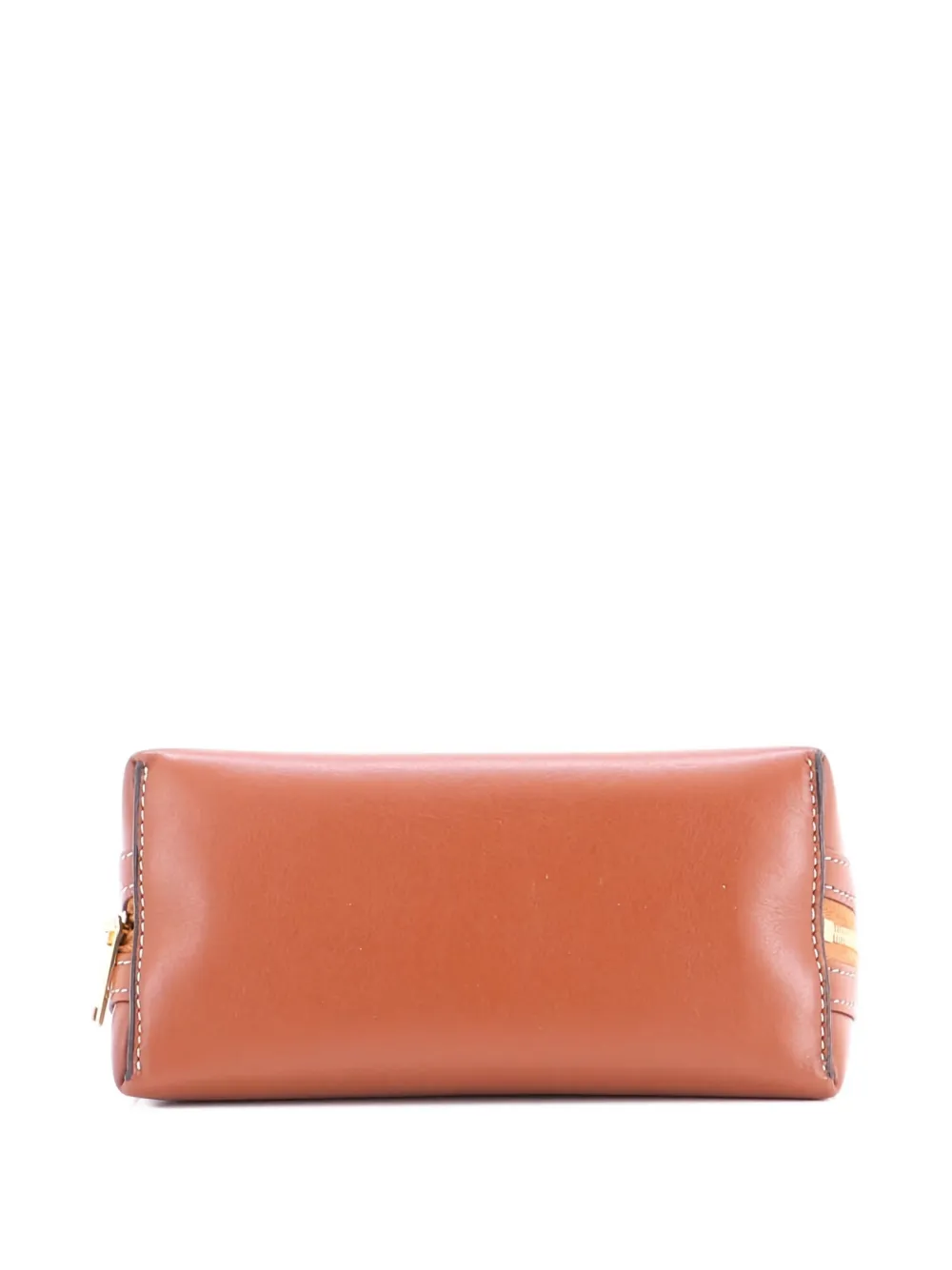 Pre-owned Celine Cuir Triomphe Zip Around Chain Clutch Leather Crossbody Bag In Brown