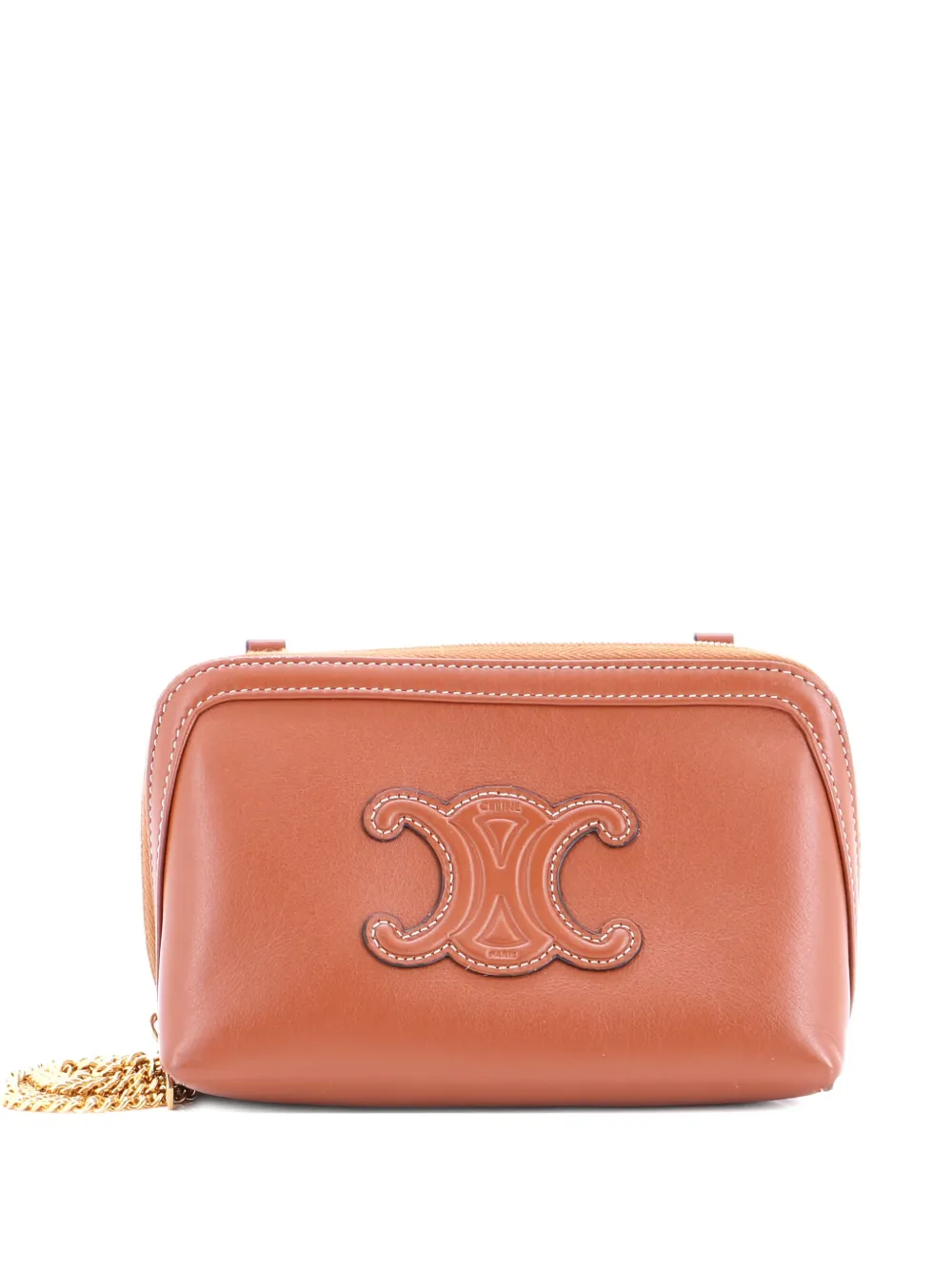 Celine Pre-Owned Cuir Triomphe Zip Around Chain Clutch Leather crossbody bag - Brown