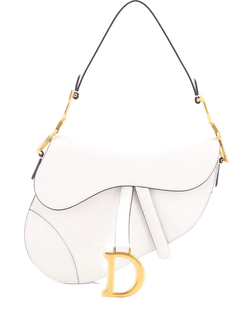 Pre-owned Dior Saddle Handbag Leather Medium Shoulder Bag In White