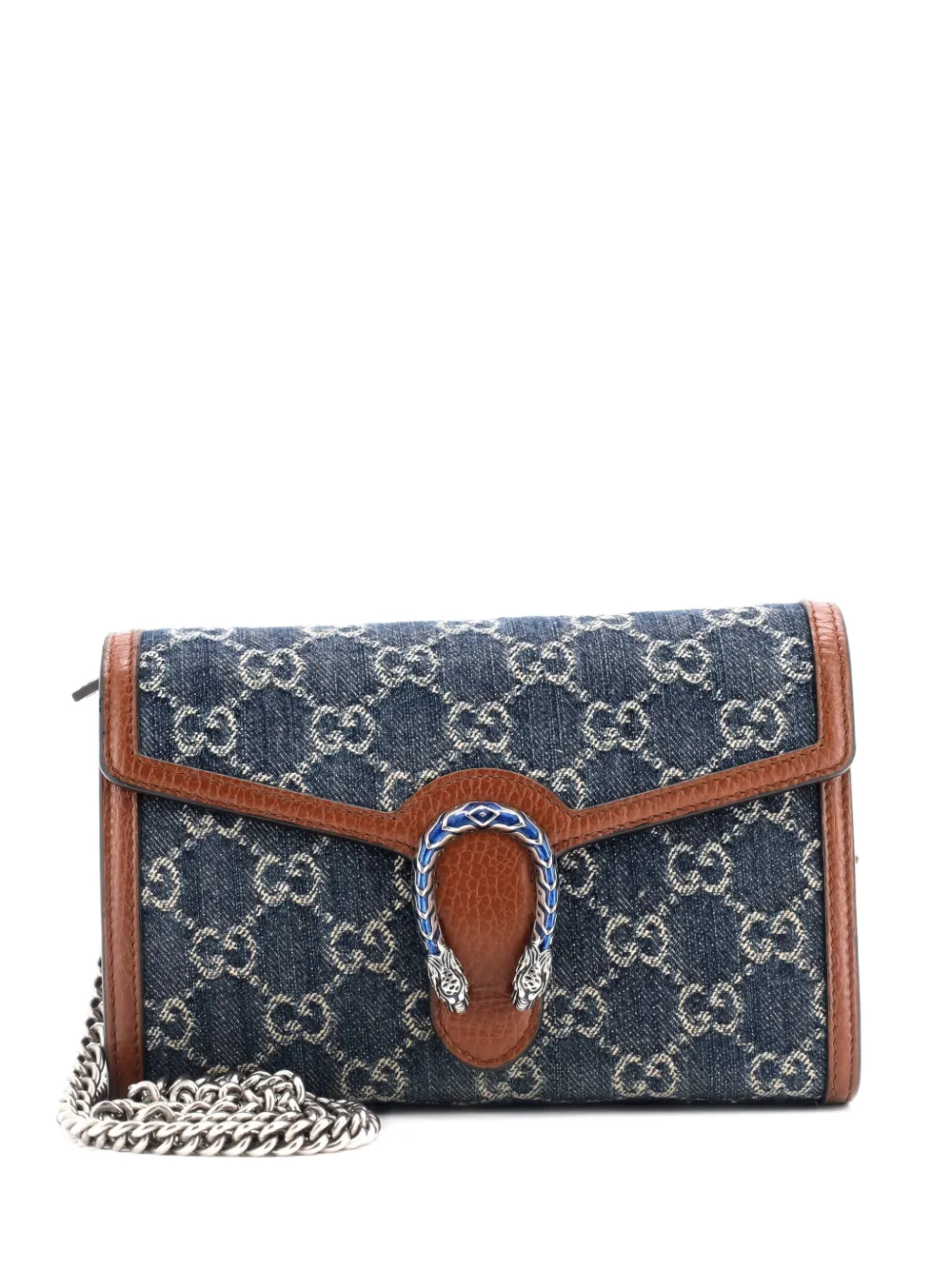 Pre-owned Gucci Dionysus Chain Wallet Gg Denim Small Crossbody Bag In Blue