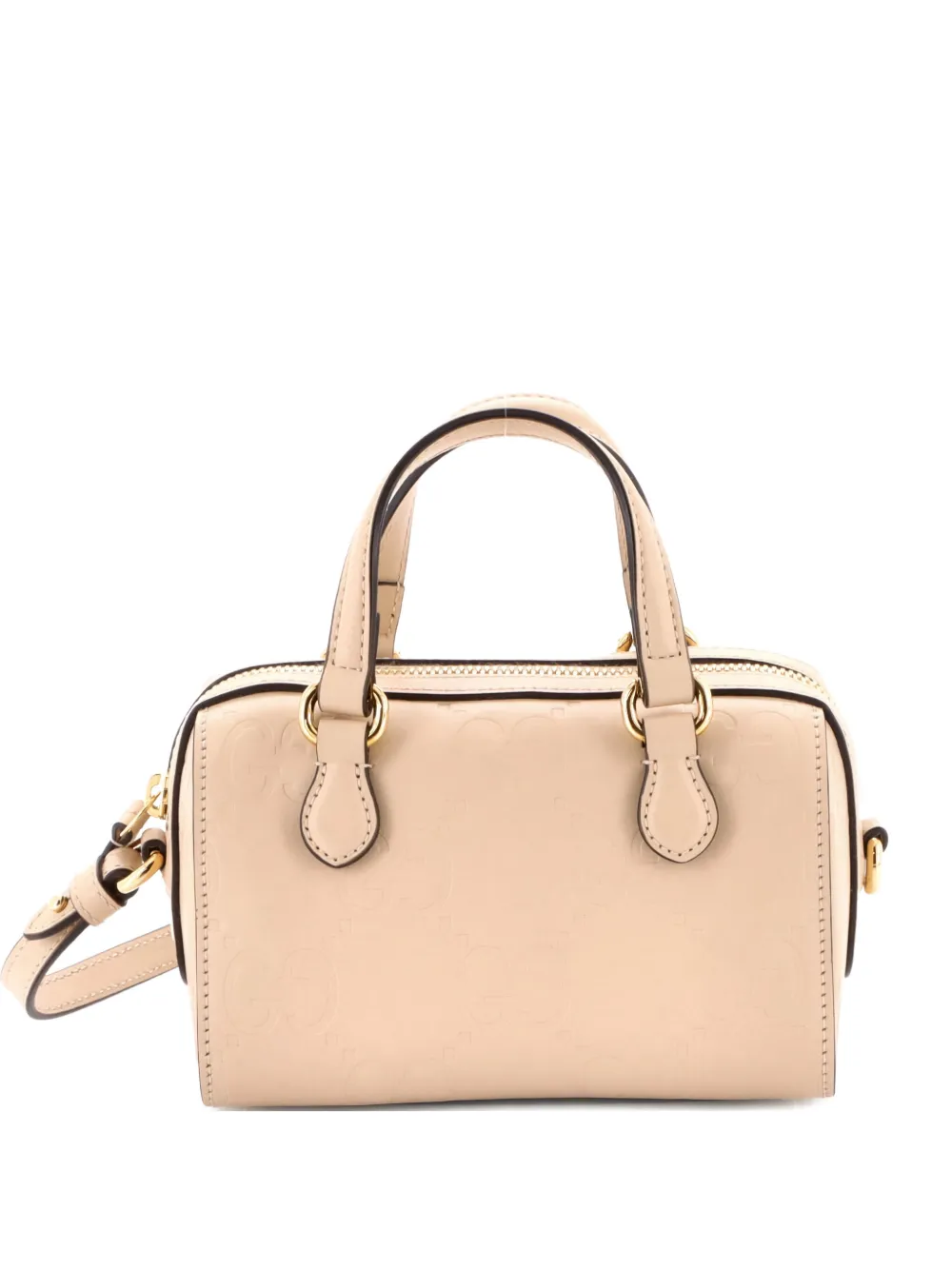 Pre-owned Gucci Convertible Top Handle Bag Jumbo Gg Embossed Leather Mini Satchel In Neutral