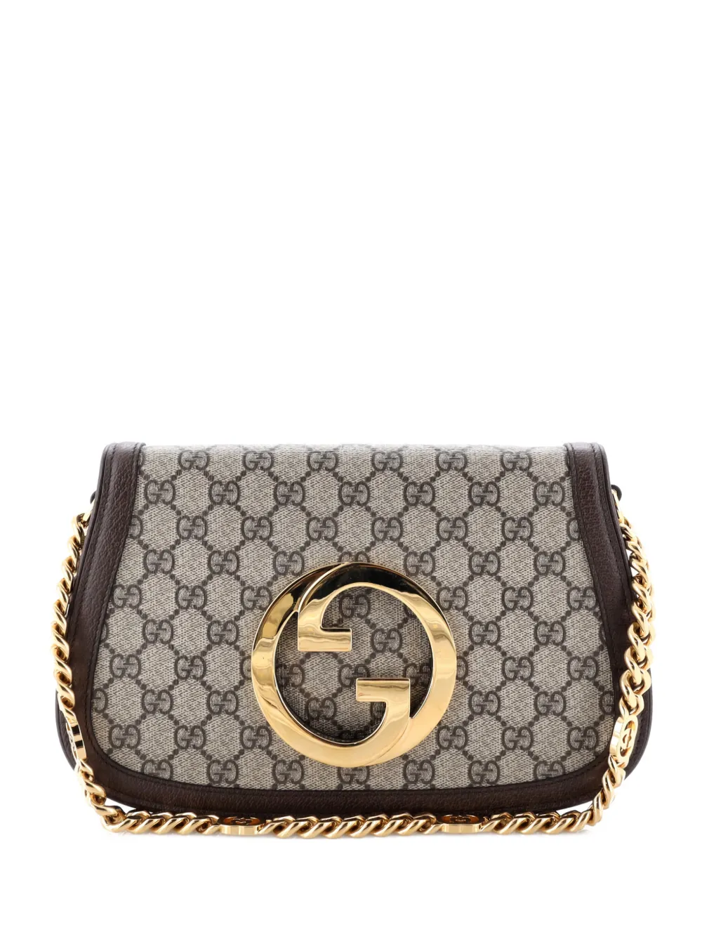 Pre-owned Gucci Blondie Nm Chain Flap Bag Gg Coated Canvas Small Shoulder Bag In Brown