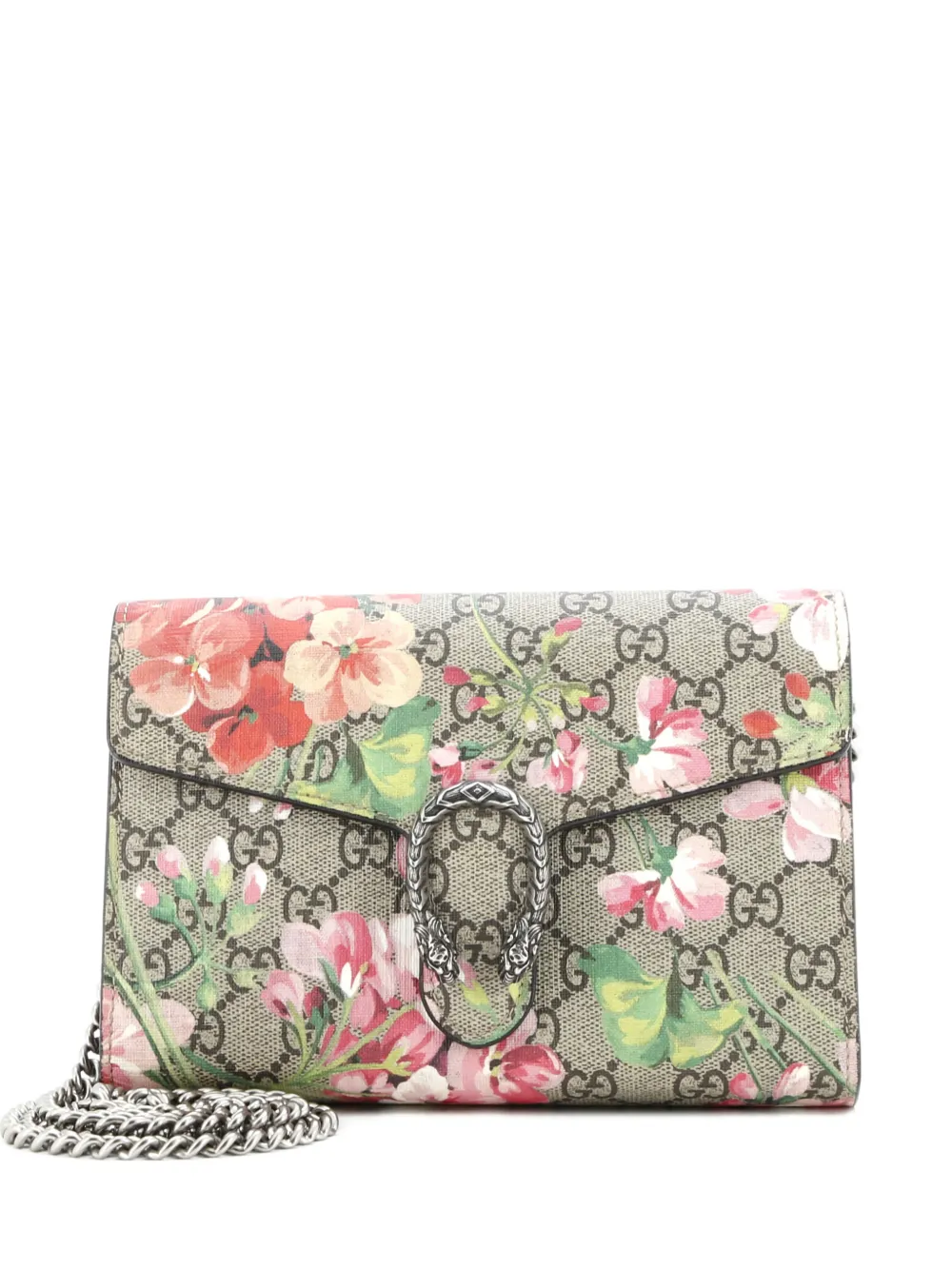 Gucci Pre-Owned Dionysus Chain Wallet Blooms Print GG Coated Canvas Small crossbody bag - Marrone