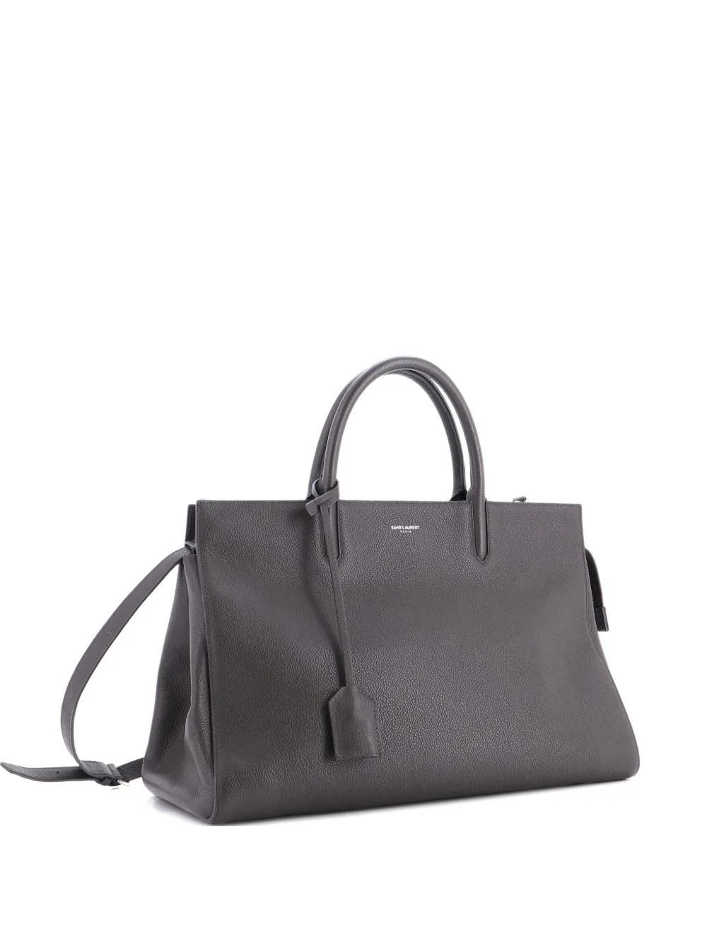 Pre-owned Saint Laurent Rive Gauche Cabas Leather Medium Tote Bag In Gray