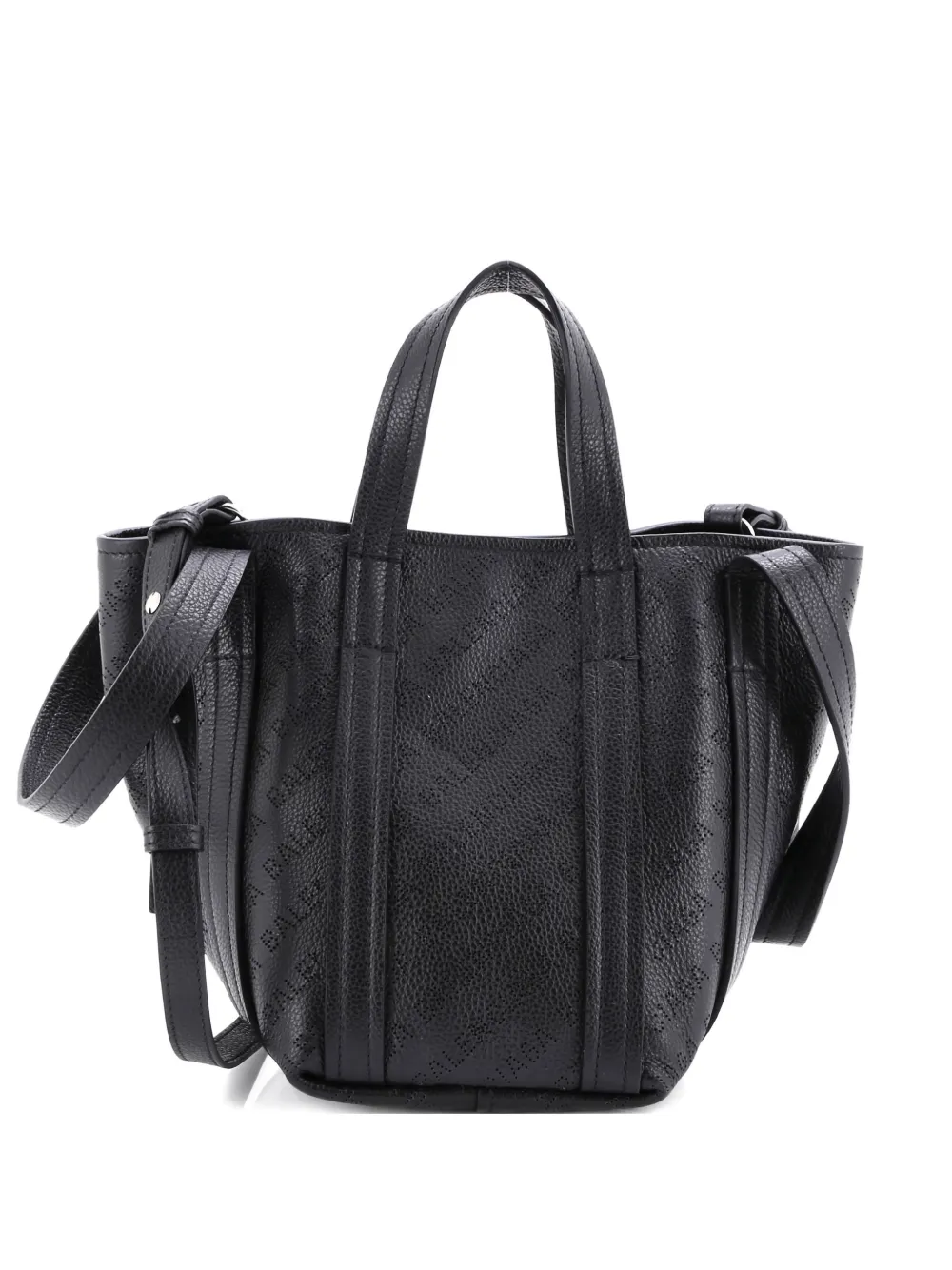 Pre-owned Balenciaga Everyday 2.0 North South Logo Perforated Leather Xs Tote Bag In Black