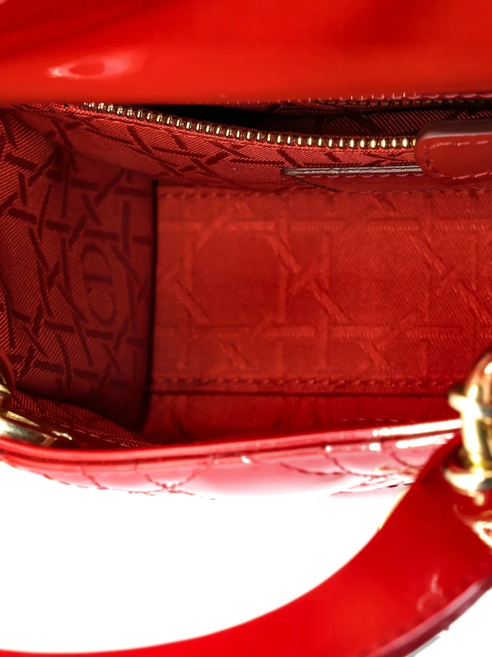 DIOR Pre-owned Lady Chain Bag Cannage Quilt Patent Mini Satchel In Red