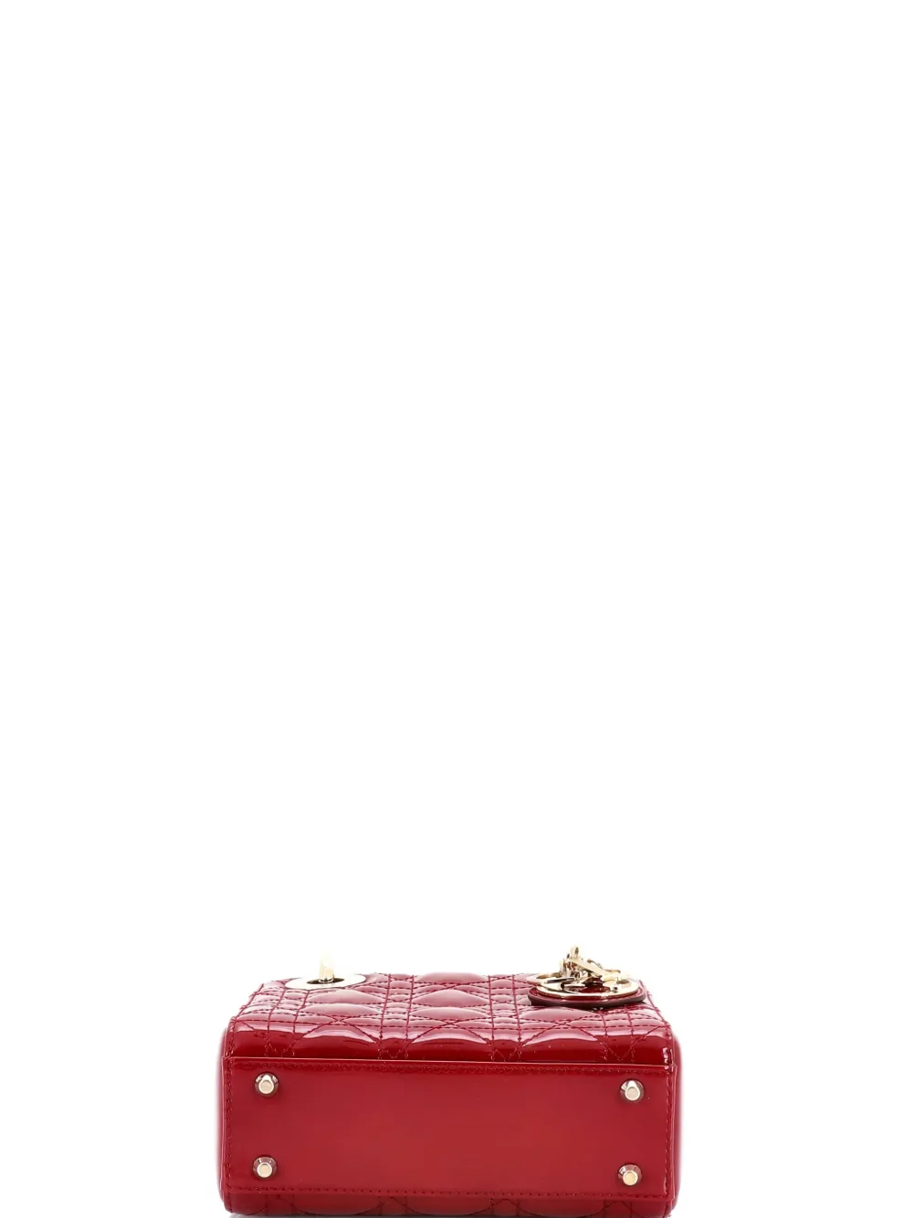 Pre-owned Dior Lady  Chain Bag Cannage Quilt Patent Mini Satchel In Red