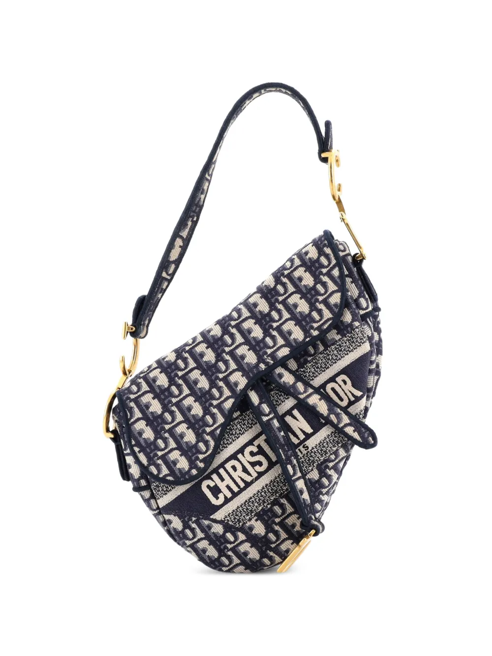 Christian Dior Pre-Owned Saddle Handbag Logo Embroidered Oblique Canvas Medium shoulder bag - Blu