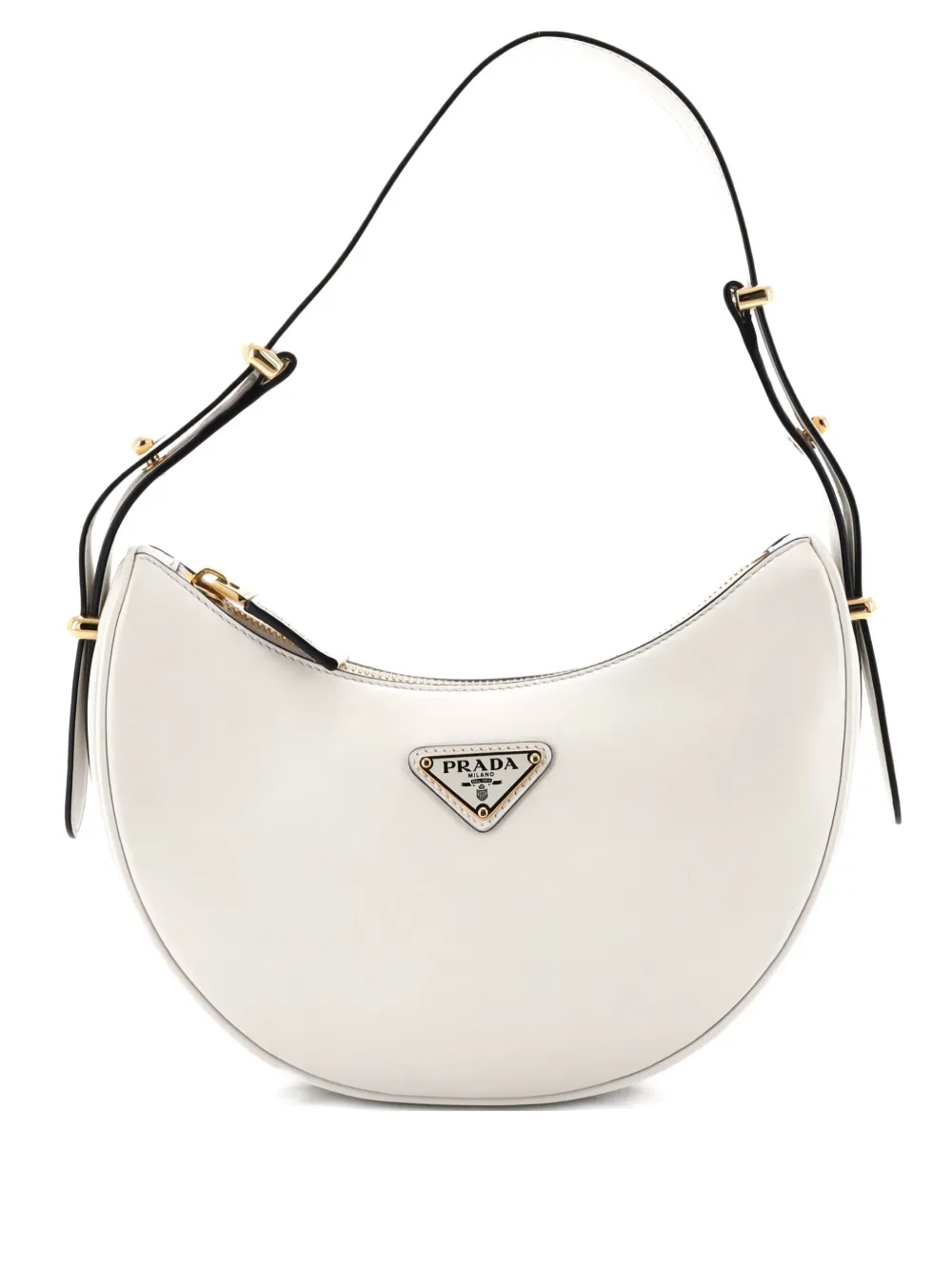 Pre-owned Prada Arque Half Moon Leather Small Hobo Bag In White