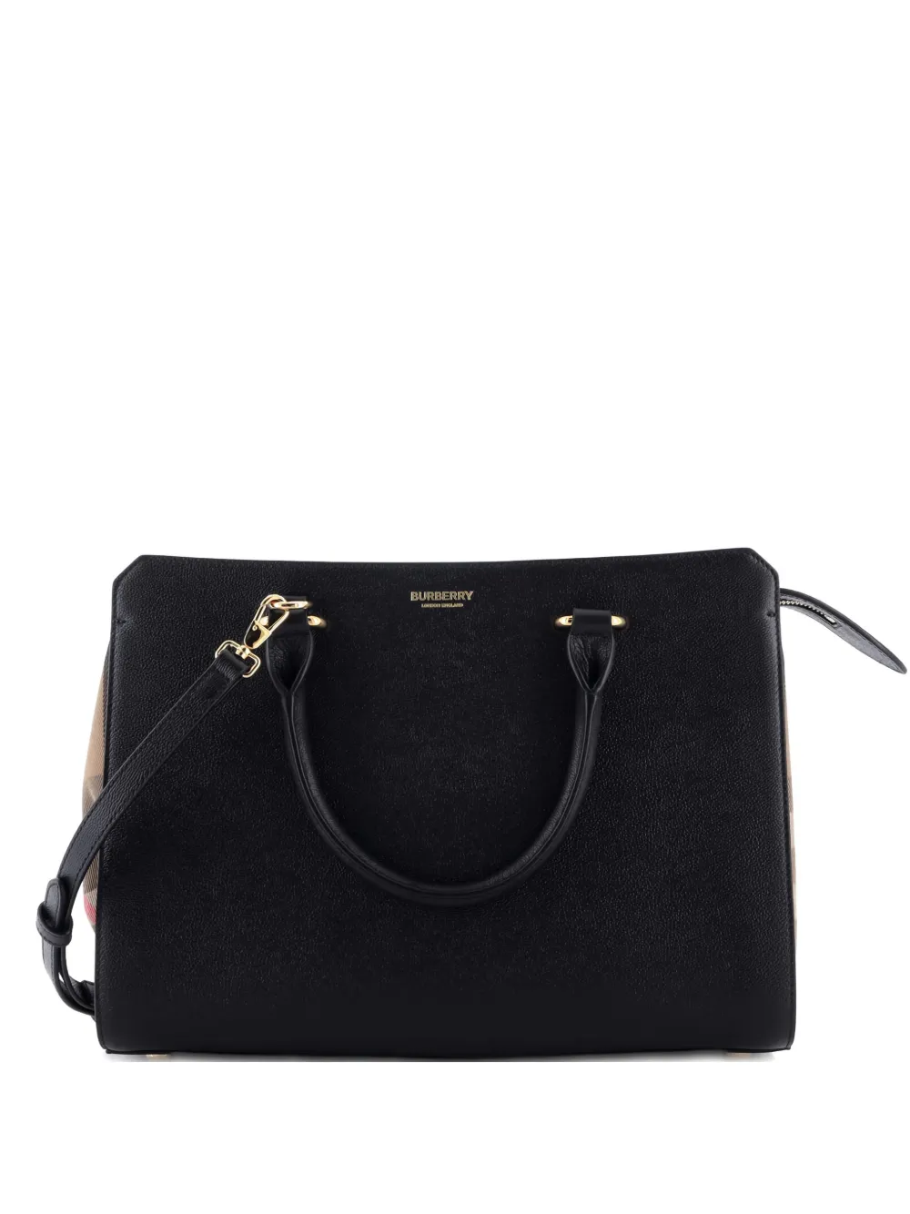 Burberry Pre-Owned Banwell Leather and House Check Canvas Small tote bag - Nero