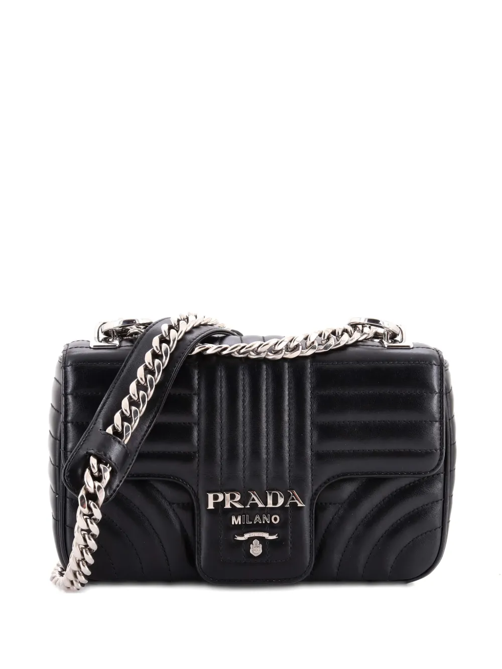 Prada Pre-Owned Chain Flap Shoulder Bag Diagramme Quilted Leather Medium crossbody bag - Nero