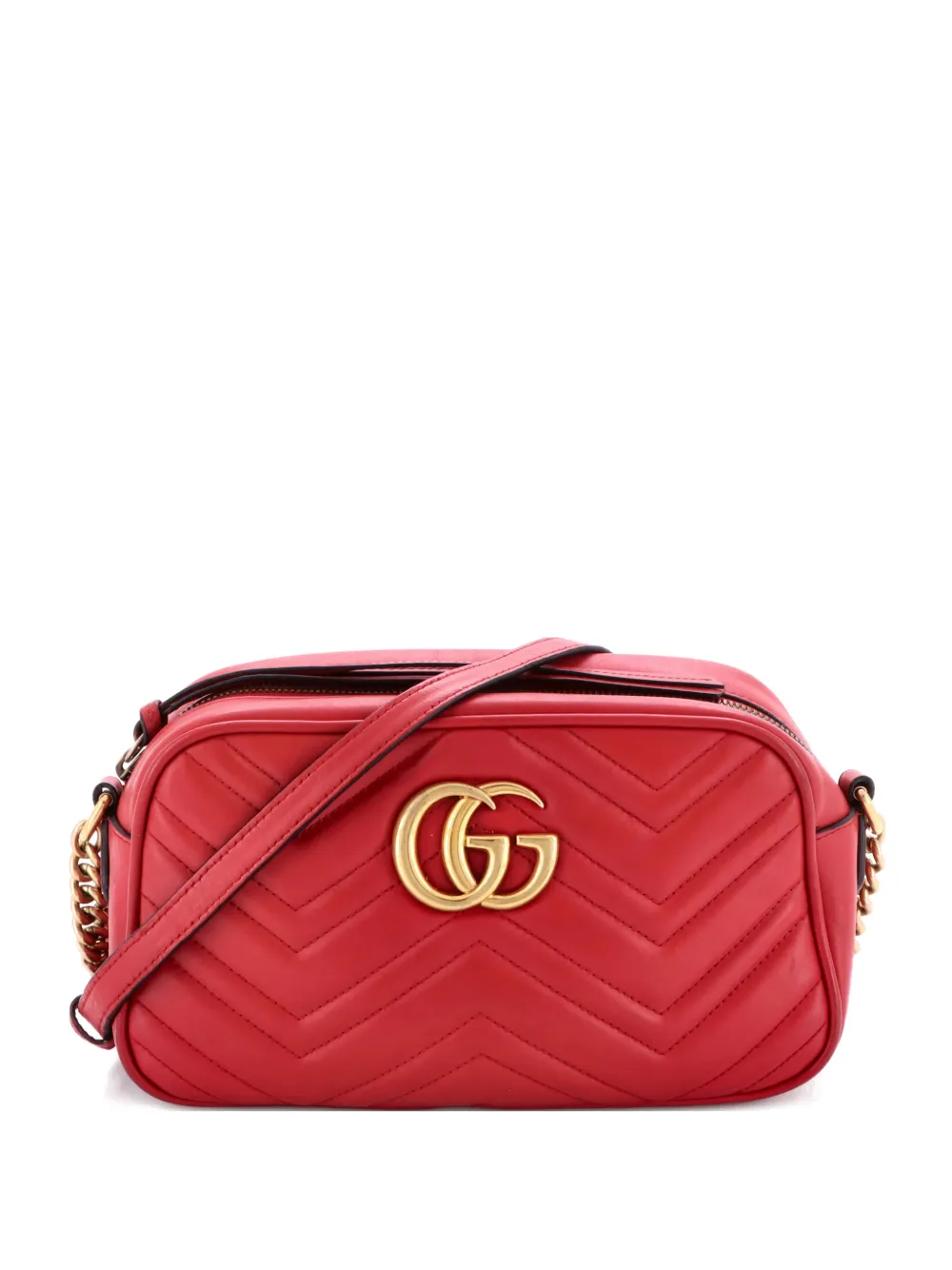 Pre-owned Gucci Gg Marmont Shoulder Bag Matelasse Leather Small Crossbody Bag In Red