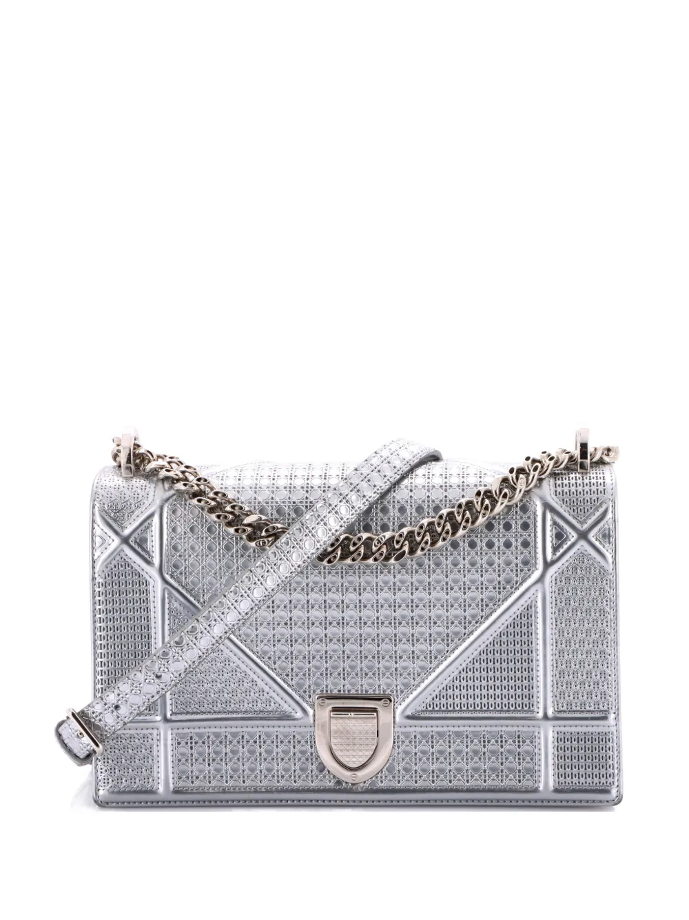 Christian Dior Pre-Owned Diorama Flap Bag Cannage Embossed Calfskin Medium shoulder bag - Argento