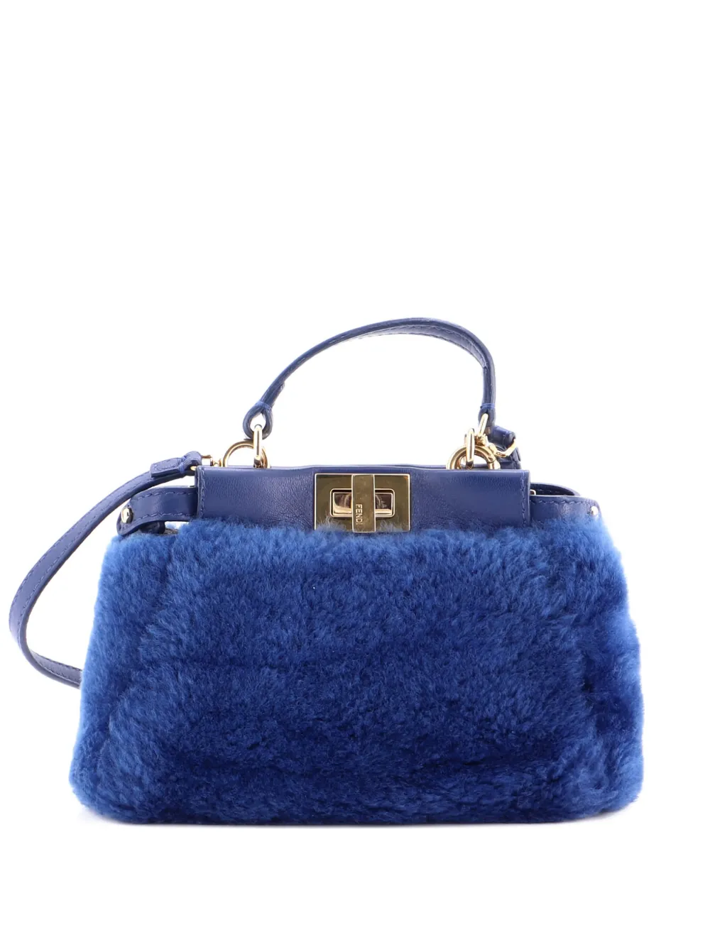 Pre-owned Fendi Peekaboo Bag Fur Micro Satchel In Blue