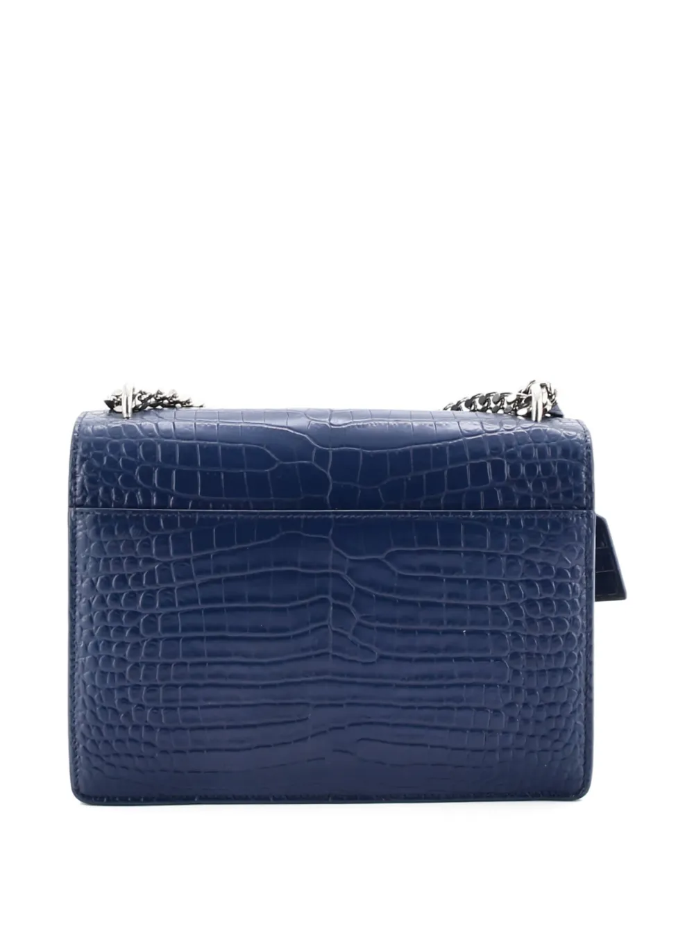 Pre-owned Saint Laurent Sunset Crocodile Embossed Leather Medium Crossbody Bag In Blue