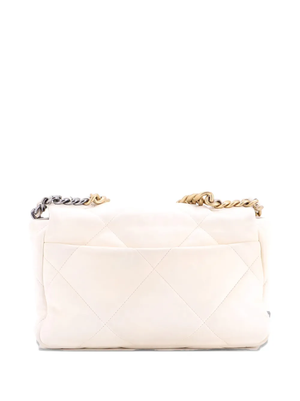 Pre-owned Chanel 19 Flap Bag Quilted Leather Medium Crossbody Bag In White