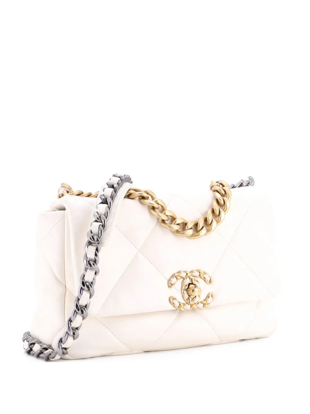 CHANEL Pre-Owned 19 Flap Bag Quilted Leather Medium crossbody bag - Bianco