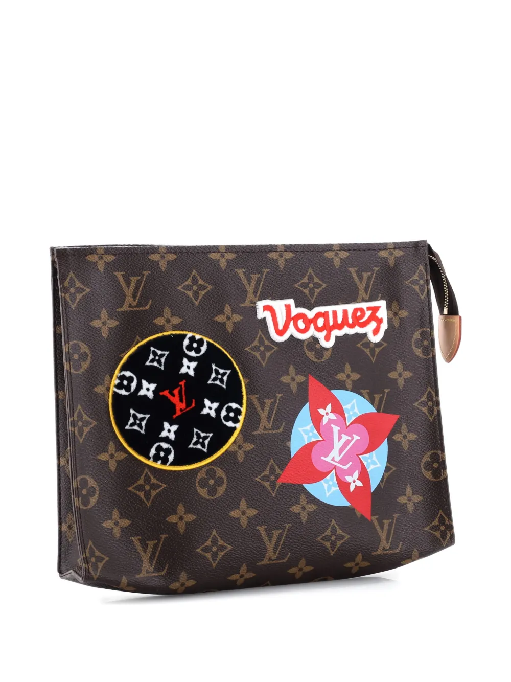 Pre-owned Louis Vuitton Toiletry Limited Edition Patches Monogram Canvas 26 Pouch In Brown