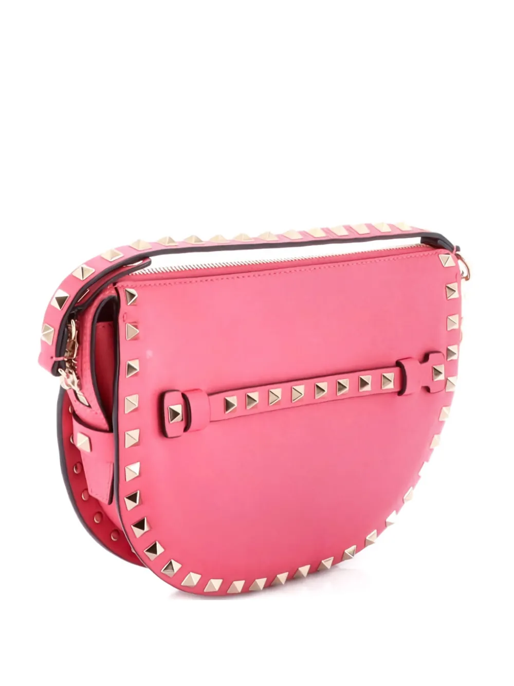 Pre-owned Valentino Garavani Rockstud Zip Leather Small Shoulder Bag In Pink