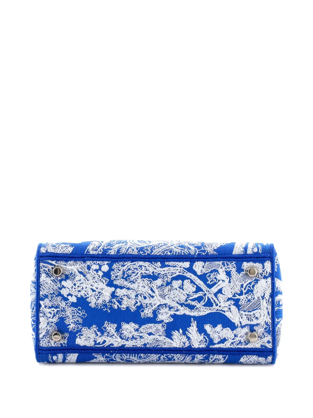 Pre-owned Dior Lady D-lite Bag Embroidered Canvas Medium Satchel In Blue