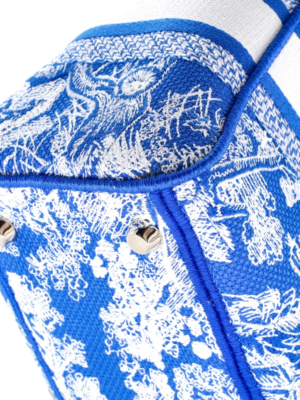 DIOR Pre-owned Lady D-lite Bag Embroidered Canvas Medium Satchel In Blue